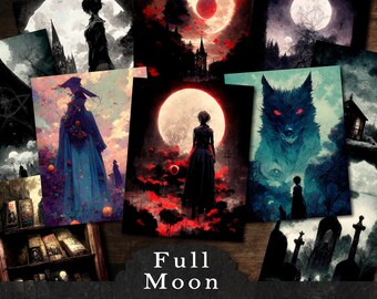 Full Moon Set 2 Junk Journal Papers, Printable Journal Pages for Scrapbooking, Scrapbook Paper, Ephemera Collage, Journal Kits and Supplies