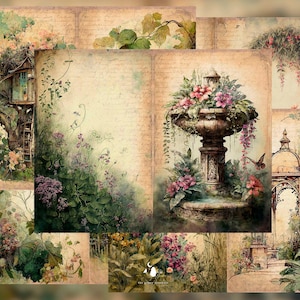 Kit diario spazzatura - Giardino segreto, Forniture per diario primaverile, Fiori Effimeri stampabili, Tag di carte ATC di abbellimento, Scrpbooking