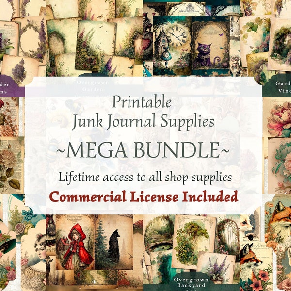 WHOLE SHOP Bundle - Printable Junk Journal Pages, Junk Journal and Scrapbooking Supplies and Ephemera, Printable Digital Pages, Paper Sheets