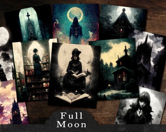 Full Moon Set 1 Junk Journal Papers, Printable Journal Pages for Scrapbooking, Scrapbook Paper, Ephemera Collage, Journal Kits and Supplies