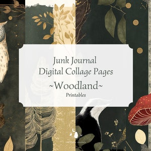 Junk Journal Collage Pages, Woods Sheets, Woodland Scrapbooking Supplies, Forest Printable Ephemera Papers, Embellishment ATC Cards Tags