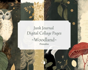 Junk Journal Collage Pages, Woods Sheets, Woodland Scrapbooking Supplies, Forest Printable Ephemera Papers, Embellishment ATC Cards Tags