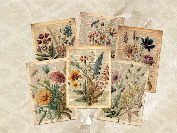 Vintage Wildflowers ATC Cards, Floral Journaling Cards, Printable Inserts Ephemera, Botanical Junk Journal & Scrapbooking Supplies