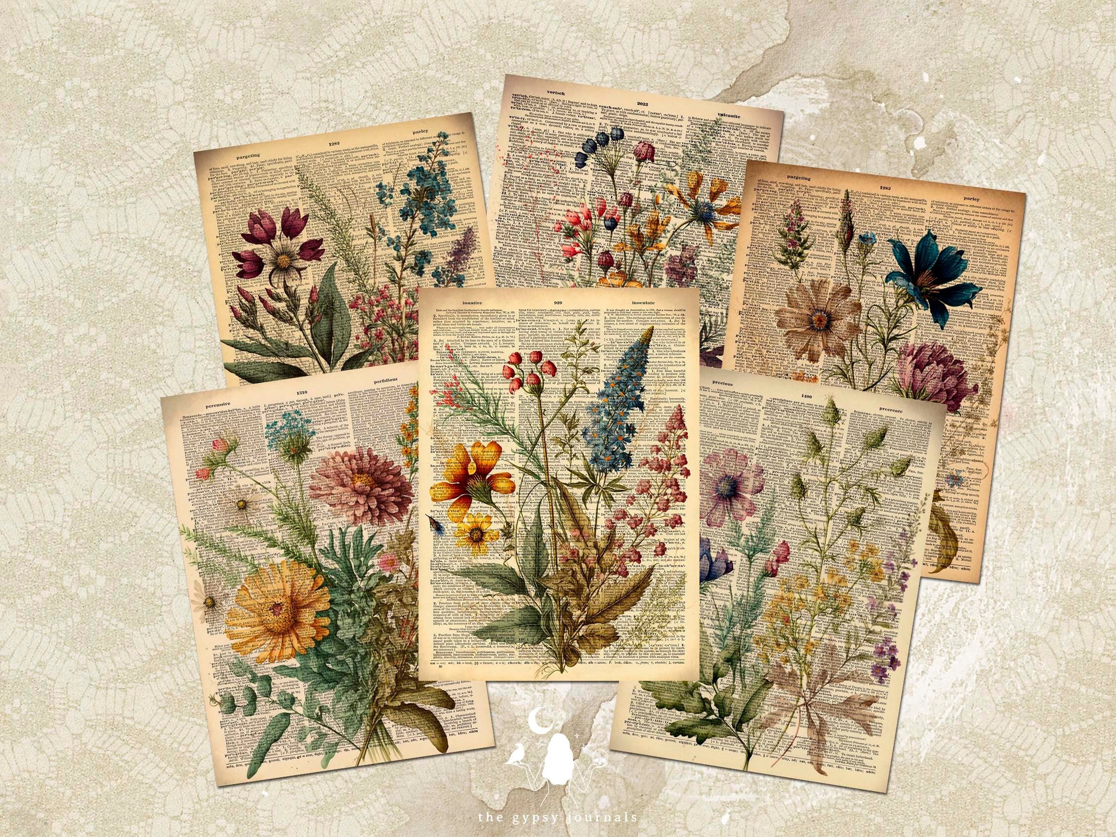 Vintage Wildflowers ATC Cards, Floral Journaling Cards, Printable Inserts Ephemera, Botanical Junk Journal & Scrapbooking Supplies