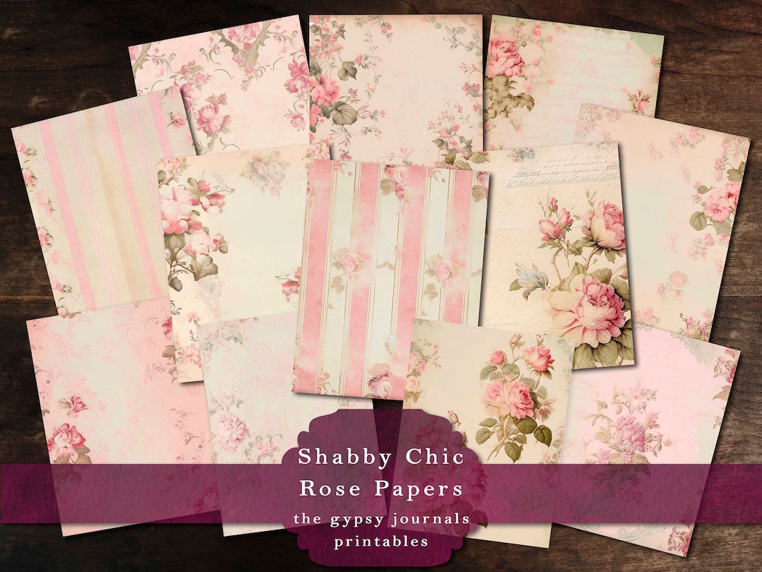 Shabby Chic Junk Journal Papers, Vintage Pink Roses Printable Journal ...
