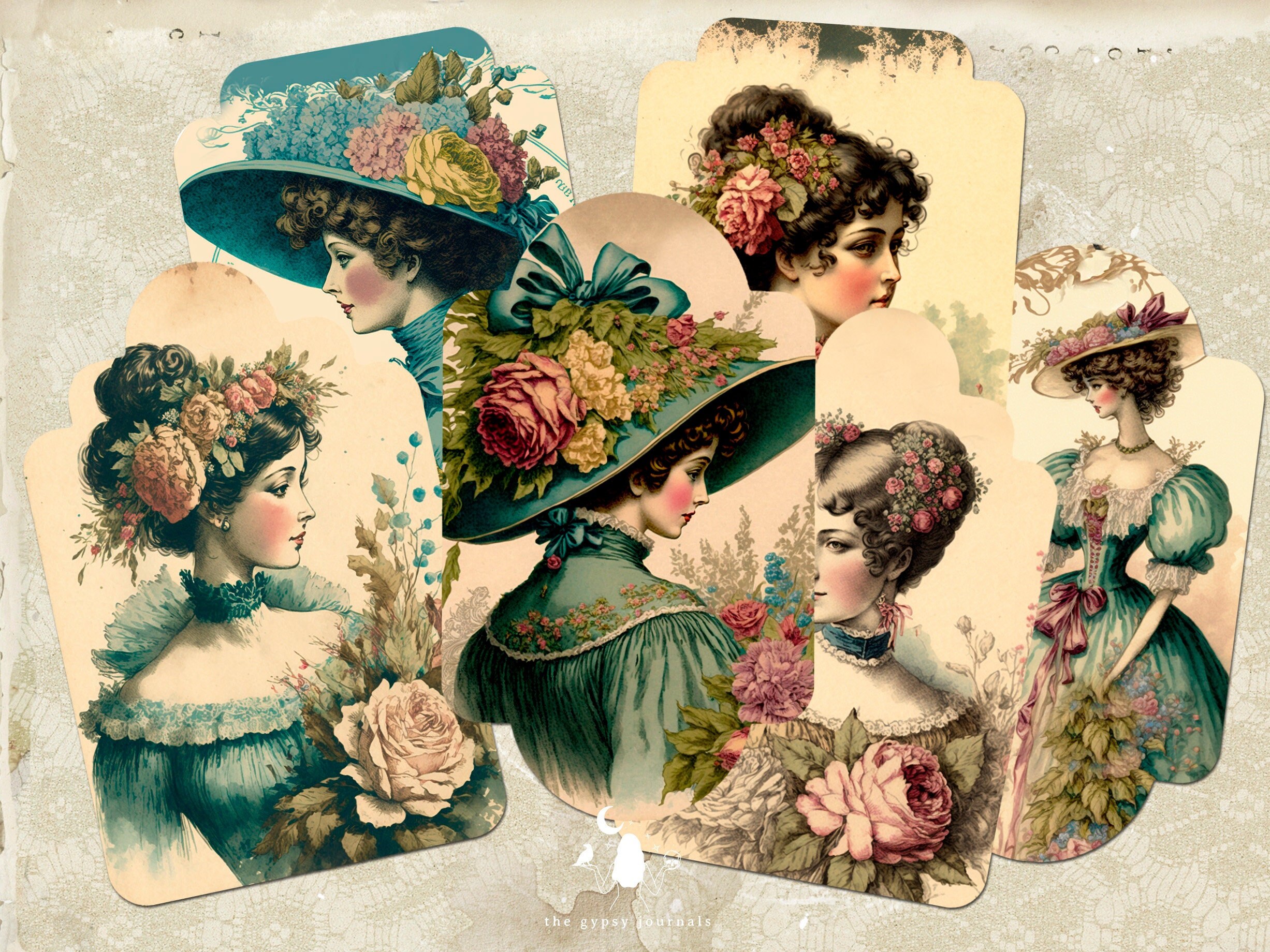 Vintage Victorian Ladies Tags, Antique Woman Journaling Tags, Printable Inserts, Ephemera, Gift Tags, Junk Journal & Scrapbooking Supplies