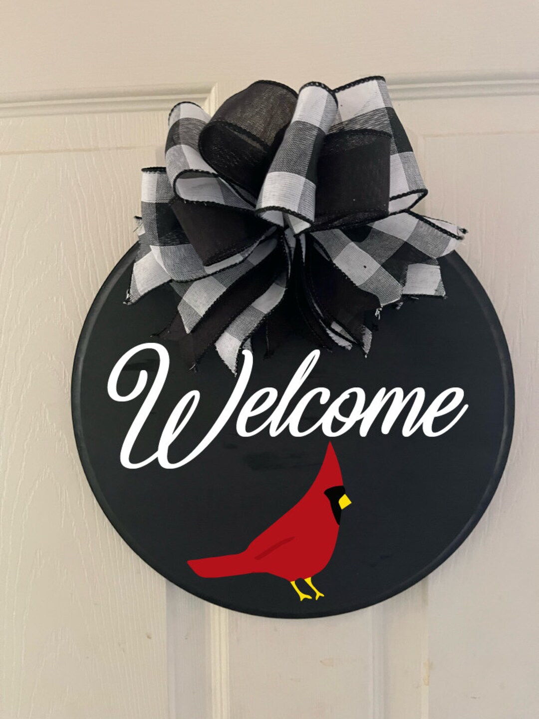 Cardinal Welcome Door Decor. Simple Round Wood Cardinal Sign Memorial ...