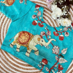 The Beach Blouse with Elephants in Turquoise by Elizabeth McKay main image 1