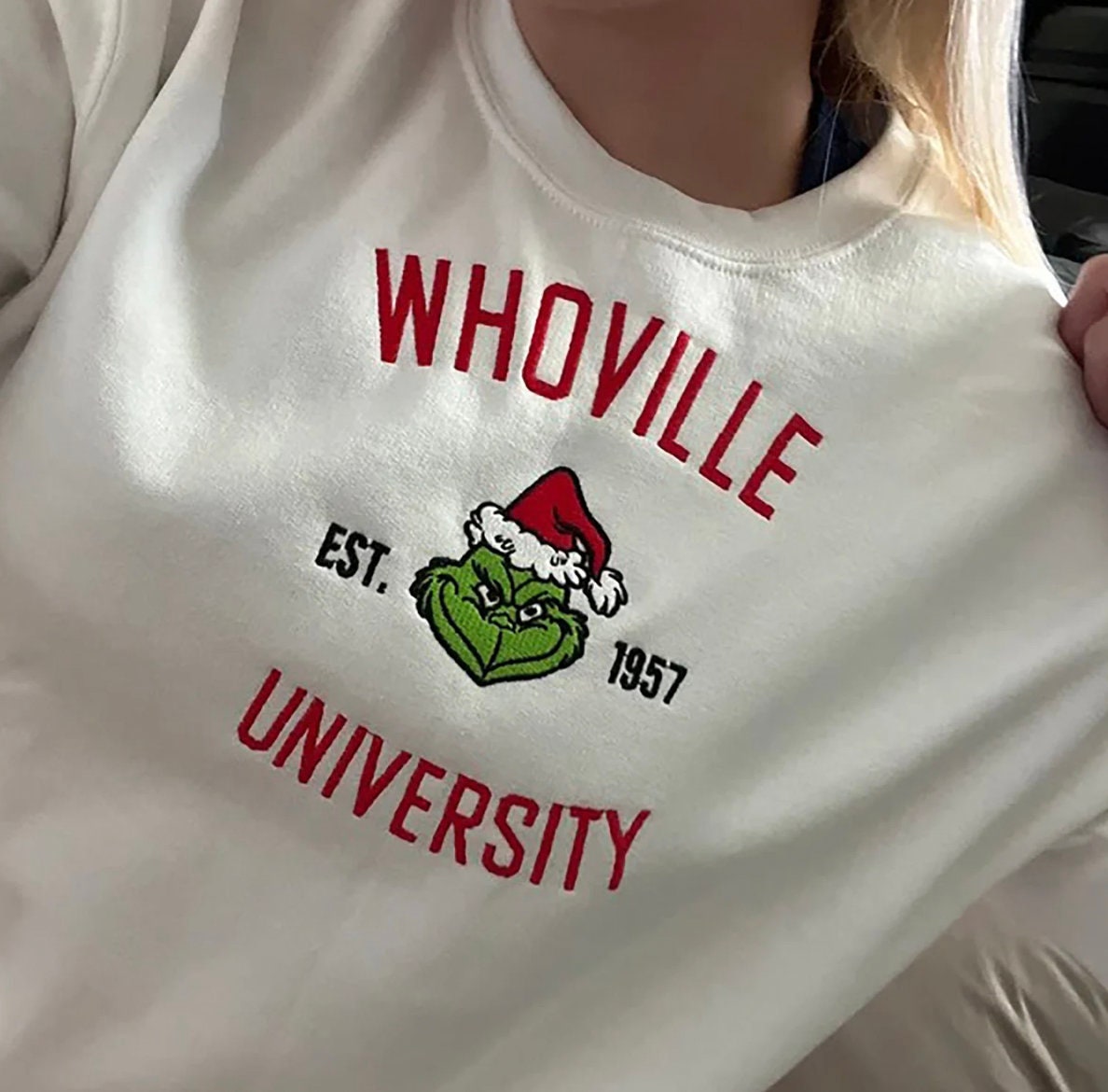 Whoville University Grinch Embroidered Hoodie, Sweatshirt