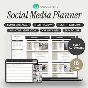 Planerare för sociala medier i Google Sheets, innehållskalender i guld och svart, mall för influencers, kalkylblad för TikTok, Instagram och YouTube-inlägg
