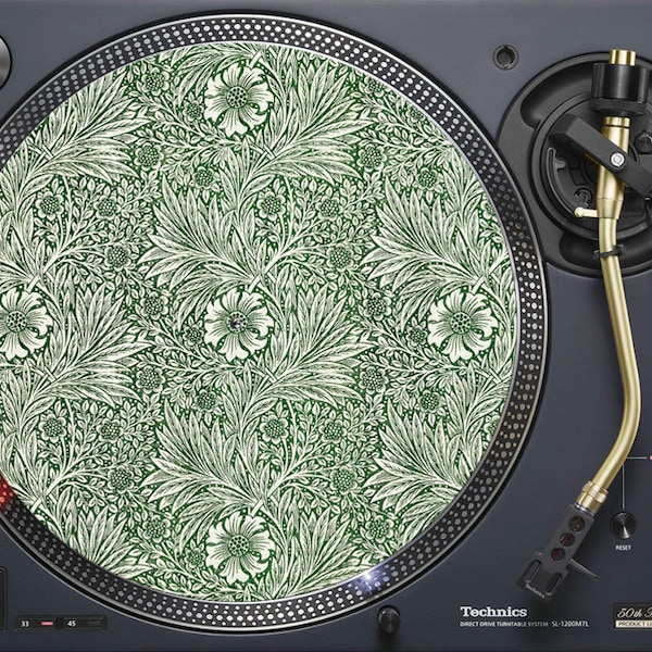 William Morris original green floral retro pattern design slipmat for vinyl record deck turntable