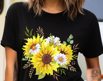 Sonnenblumen T-Shirt. Wildblumen T-Shirt. Positivität T-Shirt. Inspirierendes Tshirt. Geschenk für Sie/Mama/Frau/Freundin/Freundin. Geburtstagsgeschenk