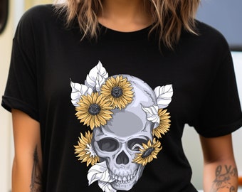 Sonnenblumen Schädel T-Shirt. Schädel-t-Shirt Wildblument-shirt. Grafisches T-Shirt. Geschenk für Schädel Liebhaber. Geschenk für Sie / Mutter / Frau / Freundin Geburtstagsgeschenk