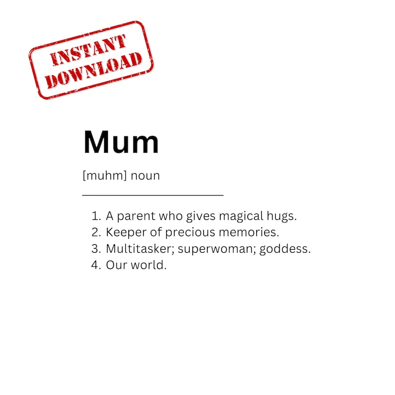 Mum Definition. Instant Download. Printable DIGITAL DOWNLOAD. Etsy