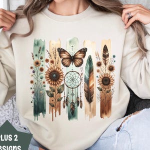 Boho Wildflowers PNG Design, Boho Feathers Flowers PNG Files, Dreamcatcher Sublimation PNG, Butterfly Floral Shirt Png, Tshirt Digital png