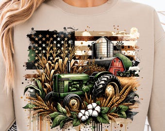 Estados Unidos necesita agricultores (PNG), descarga digital por sublimación de tractores agrícolas, diseño digital de ganadero del Medio Oeste