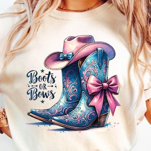 Boots Or Bows Gender Reveal PNG, Retro Cowgirl Cowboy Shower Reveal Party PNG, Western Sublimation, Rodeo Country Design