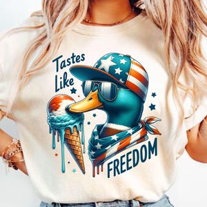 Tastes Like Freedom PNG, Funny Duck Digital Download, Duck Hunting Sublimation PNG, 4th of July Duck Patriotic Sublimation png