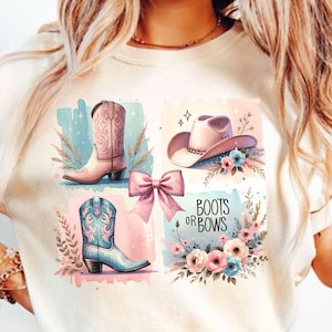 Boots Or Bows Gender Reveal PNG, Retro Cowgirl Cowboy Shower Reveal Party PNG, Western Sublimation, Rodeo Country Design