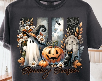 Stagione spettrale PNG, Fantasma di Halloween vintage PNG, Design per maglietta con zucca autunnale Coquette, Sublimazione di pennellate di Halloween, Vibrazioni da strega PNG