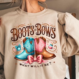 Boots Or Bows Gender Reveal PNG, Retro Cowgirl Cowboy Shower Reveal Party PNG, Western Sublimation, Rodeo Country Design