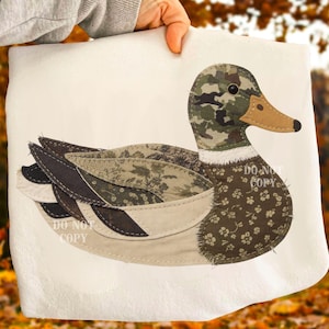 Patchwork Mallard Duck PNG | CAMO Quilted Appliqué Mallard Design for Shirts & Sweatshirts | Cozy Farmhouse Fabric Style DTF Download