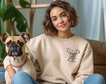 Custom Line Art Dog Sweatshirt, Personalized Pet Portrait Hoodie