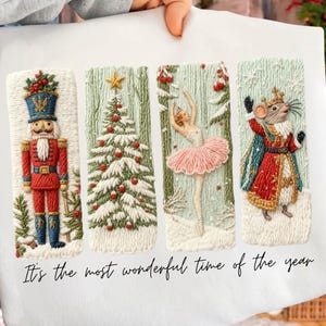 May include: White pillowcase featuring embroidered Christmas-themed designs. The designs include a nutcracker, Christmas tree, ballerina, and a mouse king. The text "It's the most wonderful time of the year" is written in script below the designs.