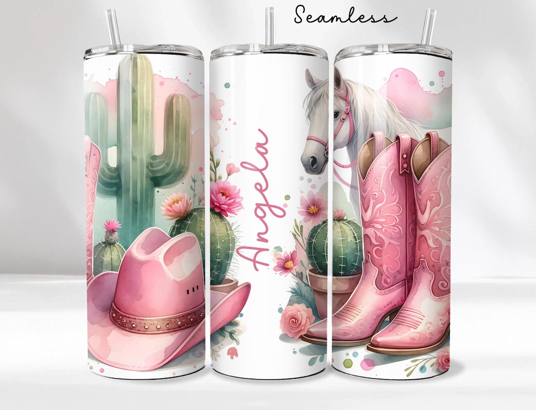 Personalized Pink Cowgirl Tumbler Wrap, 20 Oz Skinny Tumbler PNG ...