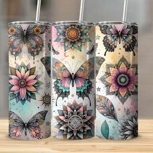 Celestial Boho Spring Butterfly 20 oz Skinny Tumbler Sublimation Design Digital Download PNG Instant DIGITAL ONLY, Tumbler Wrap Seamless