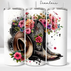 Cowgirl Boots Tumbler Wrap PNG, Sublimation Digital Download, 20oz Skinny Tumbler Design, Instant Digital Download Only, Country Western