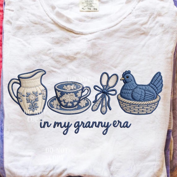 In My Granny Era PNG, Hand Drawn Grandma Core Doodles, Vintage Style PNG, Cottagecore Shirt Design Faux embroidered png DTF sublimation