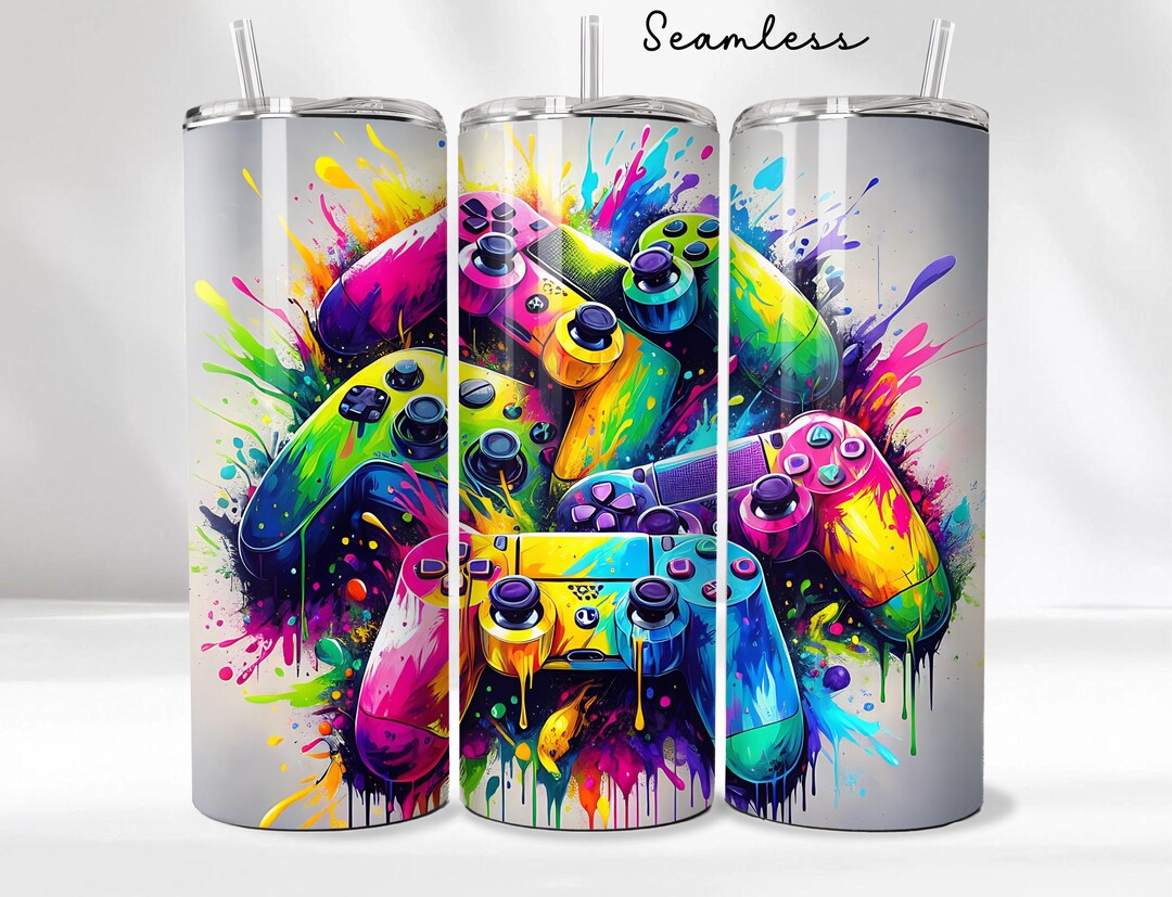 Watercolor Gamer Tumbler Wrap PNG | 20 Oz Skinny Seamless Digital ...