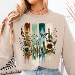 Boho Wildflowers PNG Design, Boho Feathers Flowers PNG Files, Dreamcatcher Sublimation PNG, Butterfly Floral Shirt Png, Tshirt Digital png