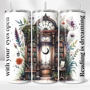 Bookish Tumbler Wrap Design, Reading is Dreaming Sublimation PNG, Row of Books Skinny Tumbler, Digital Download Tumbler Wrap Template
