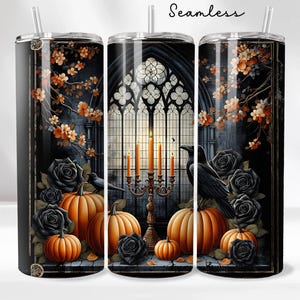 Gothic Raven Moon 20oz Sublimation Tumbler Wrap, Dark Art Tumbler Design, Spooky Season Skinny Tumbler, Crow Bats Full Wrap, Tumbler Design