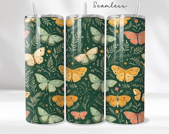Cottagecore Insect Vintage Butterfly Moth 20 oz Skinny Tumbler Sublimation Design Digital Download PNG Instant DIGITAL ONLY, Tumbler Wrap