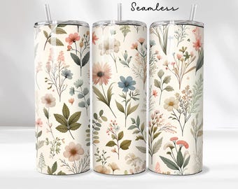 Seamless Boho Wildflowers Tumbler Wrap Png | Floral Tumbler Wrap | Boho Tumbler Wrap Png | Floral Tumbler | 20 Oz Tumbler Png Floral
