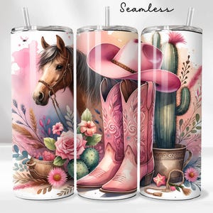 Pink Cowgirl Tumbler Wrap, 20 Oz Skinny Tumbler PNG, Western Horse and ...