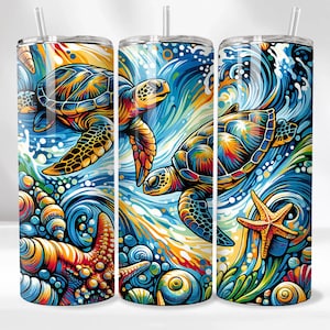 Sea TurtlesTumbler Wrap, Dark Siren Ocean 20 Unze Skinny Sublimationsbecher Design, Night Beach Seashell Mermaid Scale Tumbler Wrap