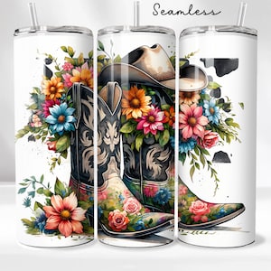 Cowgirl Boots Tumbler Wrap PNG, Sublimation Digital Download, 20oz Skinny Tumbler Design, Instant Digital Download Only, Country Western