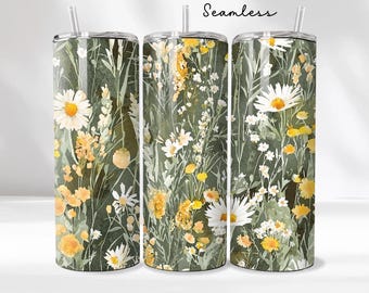 Cottagecore Wildflowers Tumbler Wrap Png Wild Daisy Floral Tumbler Wrap Boho Tumbler Wrap Png Floral Tumbler 20 Oz Tumbler Png Floral