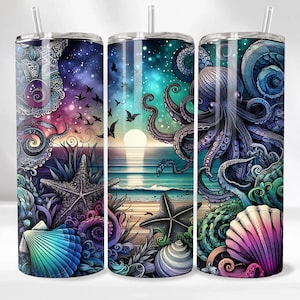 Sea Witch Tumbler Wrap, Dark Siren Ocean 20 Unze Skinny Sublimationsbecher Design, Night Beach Seashell Mermaid Scale Tumbler Wrap