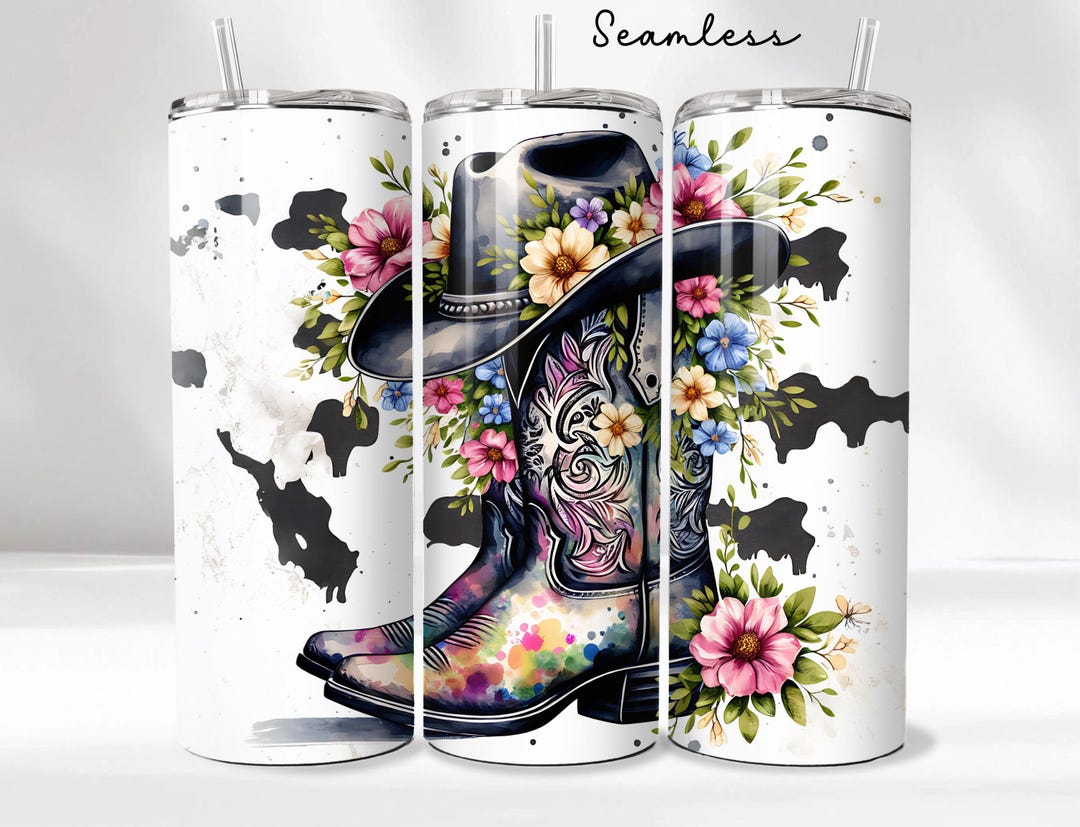 Western Cowgirl Boots Tumbler Wrap PNG, 20oz Skinny Tumbler Sublimation ...