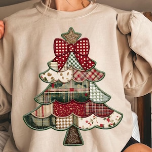 Retro julgran png, vintage jullapptäcke png, preppy julrosett sublimering, god jul-tröja design, fuskbroderi