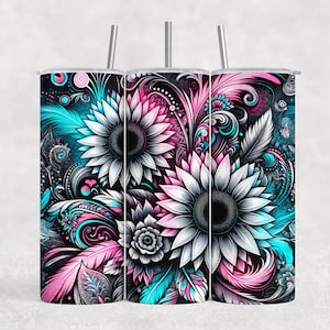 Daisy flowers 20oz skinny tumbler sublimation design, Spring Floral Digital PNG Straight wrap daisies tumbler wrap download