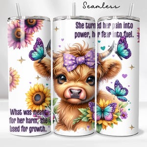 Highland Cow Tumbler Wrap, 20oz Skinny Sublimation Tumbler Design, Affirmation Sublimation Wrap, Floral Inspirational Tumbler PNG Downloads