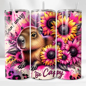 Cute Capybara Tumbler Wrap, Be Happy 20 Oz Sublimation Tumbler Png, Don&#39;t Worry Be Cappy Positivity Tumbler Wrap Digital Design