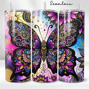 Boho Celestial Spring Butterfly 20 oz Skinny Tumbler Sublimation Design Digital Download PNG Instant DIGITAL ONLY, Tumbler Wrap