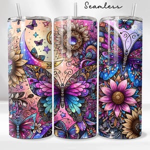 Boho Celestial Spring Butterfly 20 oz Skinny Tumbler Sublimation Design Digital Download PNG Instant DIGITAL ONLY, Tumbler Wrap